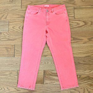 J.Jill Denim Cropped Jeans Frayed Bottom Hem Coral Size 6